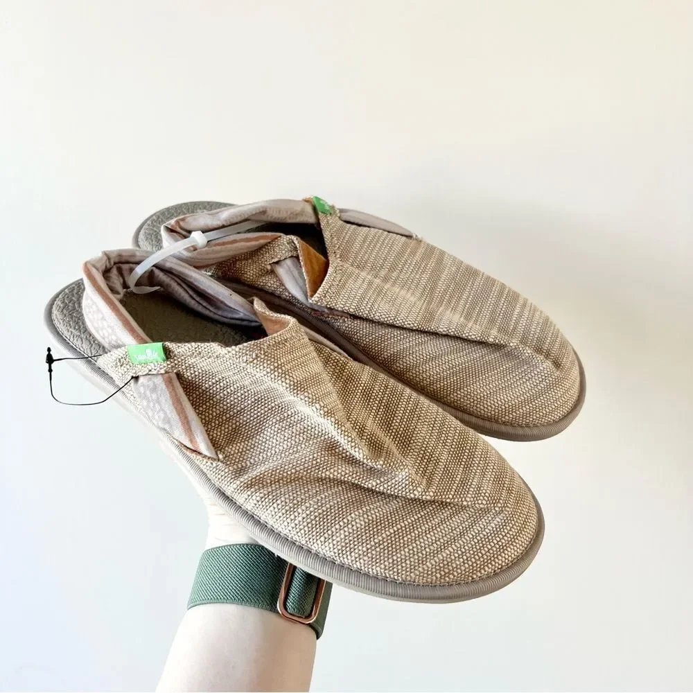 NEW Sanuk Yoga Sling Cruz Prints Flat Slingback Sandals in Tan